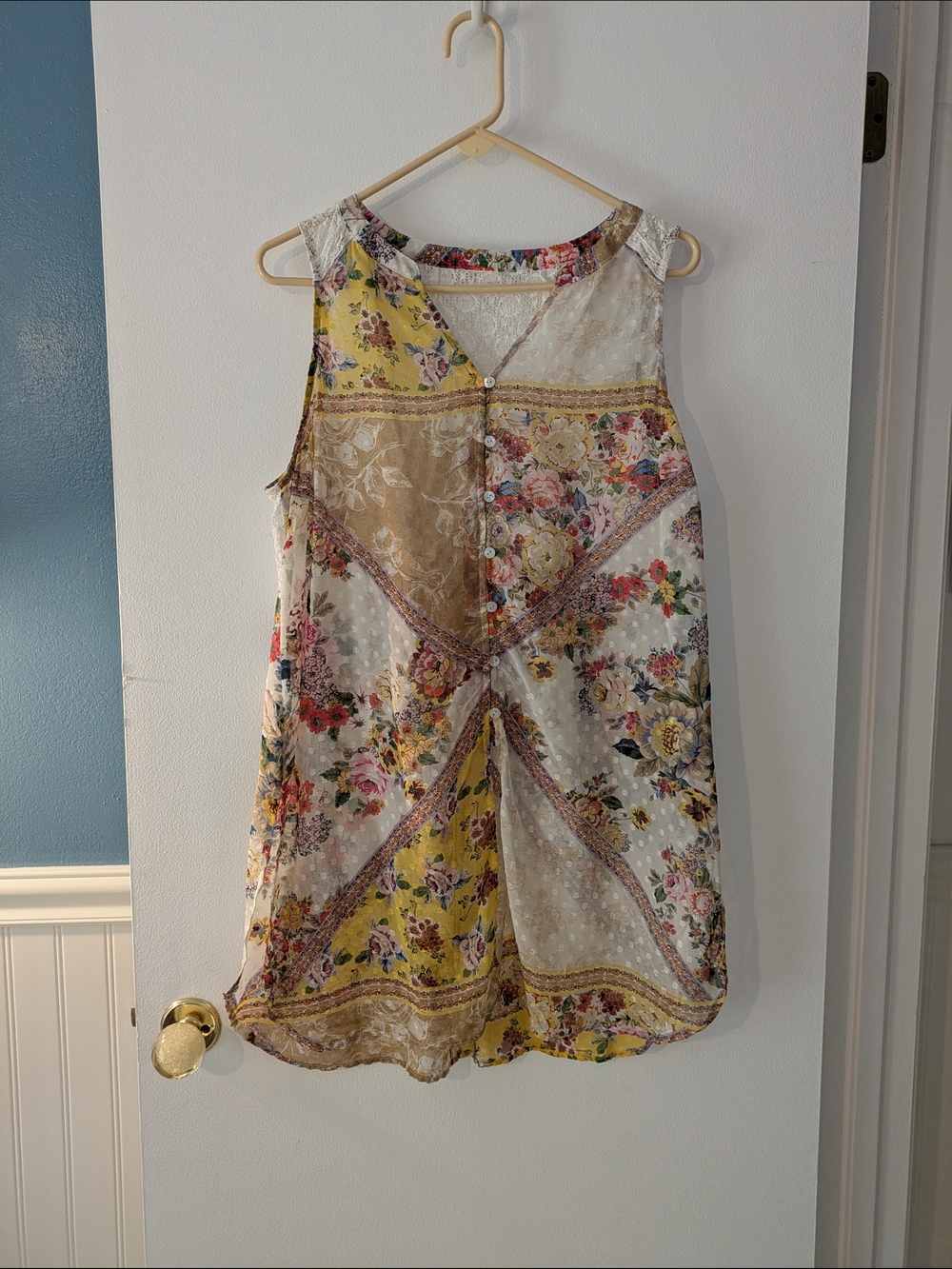 Floral Patchwork Sleeveless Tunic Dress - Yellow & Cream